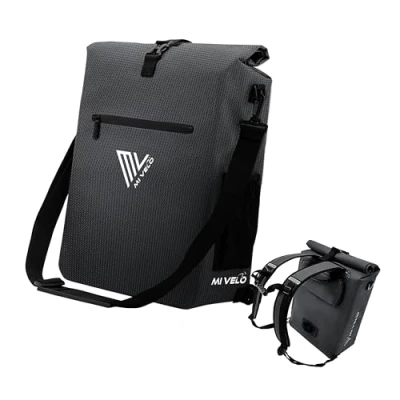 Afbeelding van MIVELO 3 in 1 fietstas voor bagagedrager, rugzak, schoudertas, 100% waterdicht en pvc vrij, met afneembare laptoptas, reflecterend zwart