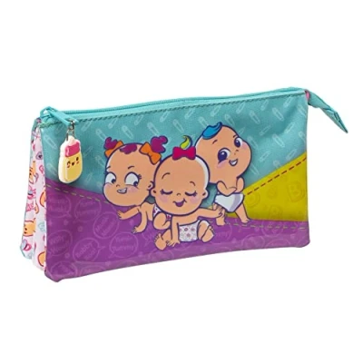 Afbeelding van Pennenetui met 3 vakken The Bellies Paars Turkoois Wit 22 x 12 cm