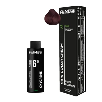 Afbeelding van Femmas Haarkleurset donkerblond intens rood 6.66 kleurcrème 100 ml + oxycrème 6% permanente haarkleur ontwikkelaar zacht en duurzaam kleuring voor