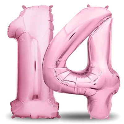 Afbeelding van Envami® ballon verjaardag 14 jaar 101 cm cijferballon decoratieve verjaardagsset voor jongens Happy Birthday decoratie vliegt dankzij helium, roze