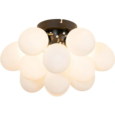 Afbeelding van QAZQA Art deco plafondlamp zwart met opaal glas 3 lichts Uvas