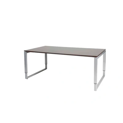 Afbeelding van Domino Plus vergadertafel, hoogte instelbaar (62 85cm) met 180x100cm &#039;zwevend&#039; logan eiken 25mm blad en aluminium (RAL9006) O poot frame