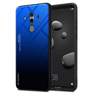 Afbeelding van Cadorabo Hoesje geschikt voor Huawei MATE 10 PRO in BLAUW ZWART Tweekleurige beschermhoes van TPU silicone Case Cover en achterzijde gehard glas