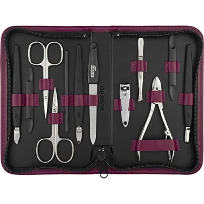 Afbeelding van Mega manicureset voor heren en dames, 12 delig, nagelset dames heren, met alles wat je manicure pedicure nodig hebt, in hoogwaardig echt leren etui, set Solingen