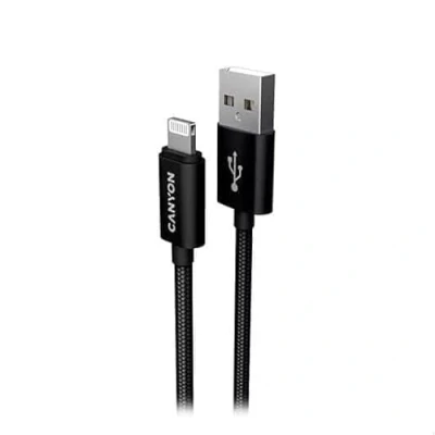 Afbeelding van Canyon MFI 3 bliksem naar USB kabel gevlochten 12W 1 meter Zwart iPhone iPad Charger Cable Snel opladen en gegevenssynchronisatie stroomafgifte lengte