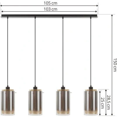 Afbeelding van Lucande hanglamp 4lichts Glas, ijzer H: 28.5 cm E27 antraciet, goud