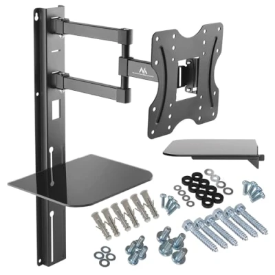 Image de Maclean MC 771 Support pour TV, DVD métal, verre noir Taille d&#039;écran : 23&quot; 42&quot; montable sur mur