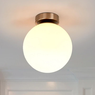 Afbeelding van Lindby Plafondlamp badkamer 1licht glas, metaal H: 22.5 cm E27 wit, mat nikkel