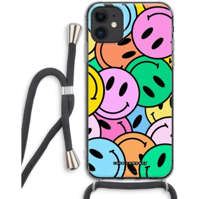 Afbeelding van Case Company® hoesje met Koord geschikt voor iPhone 11 Smiley N1 Telefoonhoesje Zwart Extra Bescherming aan alle Kanten en Over de Schermrand