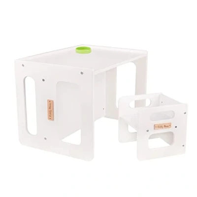 Afbeelding van KiddyMoon Tafel en stoel voor kinderen, klein kantoor, wit