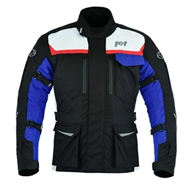 Afbeelding van Jet Aero Cool MERICANA Motorjack voor heren met waterdichte en winddichte textielbeschermers, Blauw