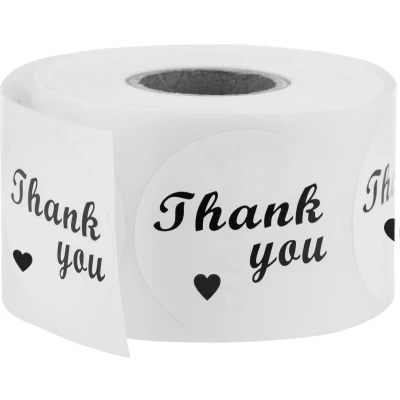 Afbeelding van PrimeMatik Ronde &quot;Thank You&quot; etiketten 25 mm, rol van 500 etiketten, witte kleur,