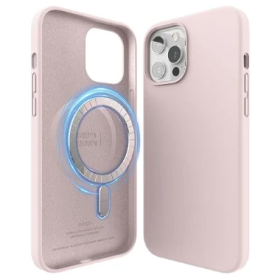 Afbeelding van elago Magnetische siliconen hoes, compatibel met iPhone 12 en Pro 6,1 inch ingewerkte magneten, MagSafe accessoires (mooi roze)