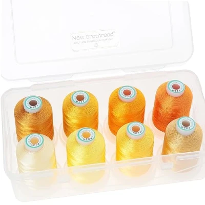 Afbeelding van New brothread 15 opties 8 klikspoelen van 1000 m, elk polyester borduurgaren met transparante kunststof opbergdoos voor borduren en quilten verschillend geel