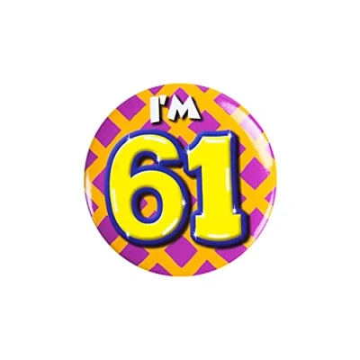Afbeelding van Paper Dreams Button I&#039;m 61 Staal 5,5 Cm Paars/geel/blauw