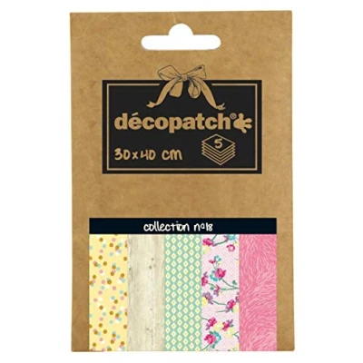 Afbeelding van Décopatch Ref. DP018O Pocket Papieren Collectie nr. 18 Bevat 5 extra vellen papier Elk vel meet 30 x 40 cm Klein formaat 13 9,5