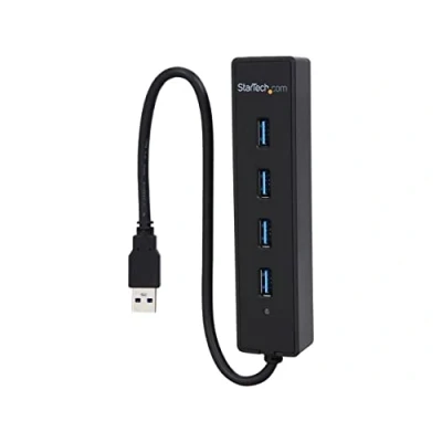 Afbeelding van StarTech.com ST4300PBU3, 4 poorts USB 3.0 hub met geïntegreerde kabel, 5 Gbit/s, zwart