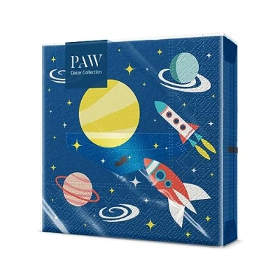 Afbeelding van PAW Decor Collection papieren handdoek, 3 laags (33 x 33 cm), 20 stuks, discrete motieven, gemaakt voor de kleintjes. perfecte servetten verjaardagen, kinderdag (Space)