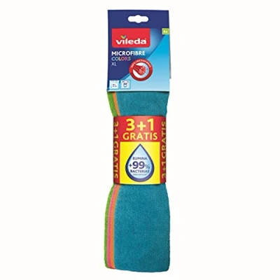 Afbeelding van Vileda 06694 31 2 231 multifunctionele microvezeldoek XL, verschillende kleuren, 36 x 34 cm, 4 stuks