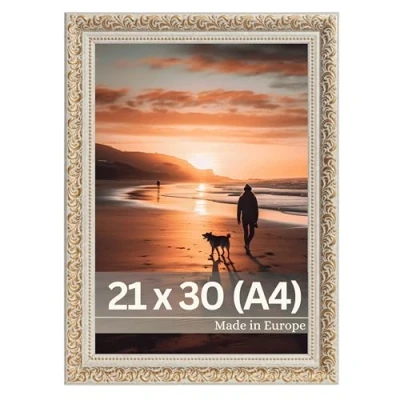 Afbeelding van Victor antieke fotolijst&quot;Rubens&quot; beige goud in 21x30 cm Rand: 30x20 mm echt glas barok