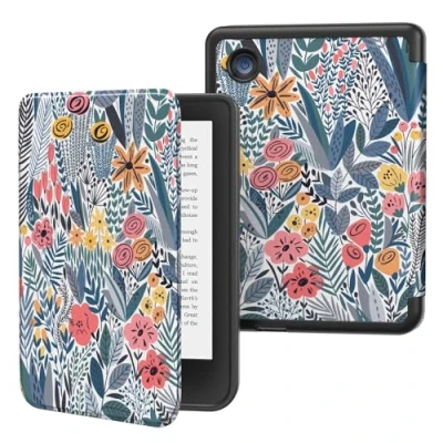 Afbeelding van MoKo Beschermhoes voor Kobo Clara BW/Clara Colour/Clara 2E 6 inch, ultradun en licht, met automatische slaap/waakfunctie, folio hoes Kleur inch 2024, blauw blad bloem
