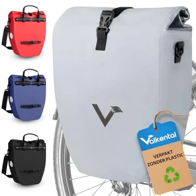 Afbeelding van Valkental ValkBasic 20L Grote en waterdichte bagagedragertas Grijs Reflecterend inhoud 20 liter, fietstas voor bagagedrager met reflectoren
