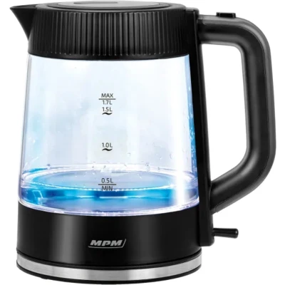 Afbeelding van MPM Glazen Waterkoker met Verlichting 360 draaibare basis 1,7 liter 2200W Transparant