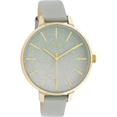 Afbeelding van OOZOO Timpieces goudkleurige horloge met steengrijze leren band C11031