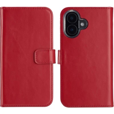 Afbeelding van Selencia Hoesje Geschikt voor iPhone 16 Plus Met Pasjeshouder Echt Lederen Bookcase Rood