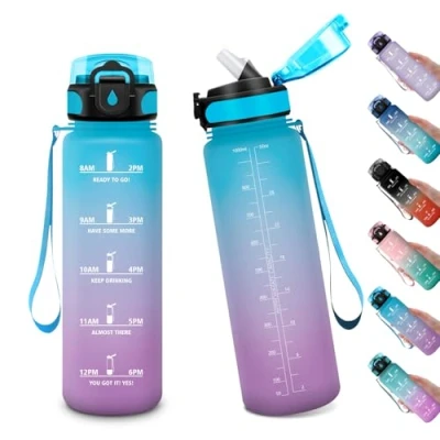 Afbeelding van Sportfles met rietje voor volwassenen, sport, camping, fitnessstudio, hardlopen, yoga, 1 liter