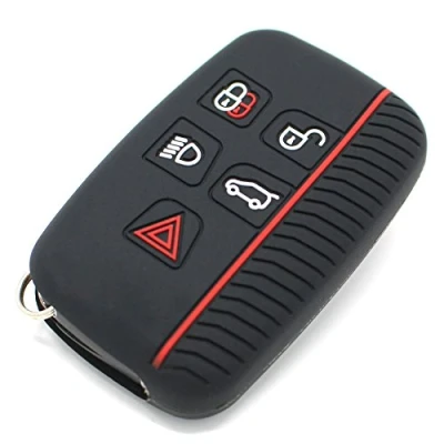 Afbeelding van LA hoes voor autosleutel met 5 knoppen van siliconen Finest Folia (zwart/rood)