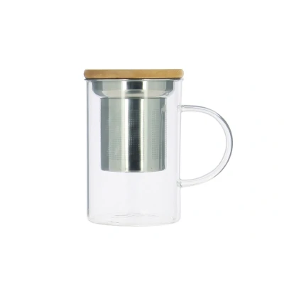 Afbeelding van OGO Theepot/Theetas voor 1 Glas/RVS/Hout 450 ml met Filter