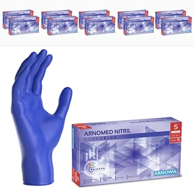 Afbeelding van ARNOMED Oceaanblauwe wegwerphandschoenen, nitril handschoenen, maat S, wegwerphandschoen 1000 stuks (10 dozen), poedervrij en latexvrij, wegwerphandschoenen in M, L XL