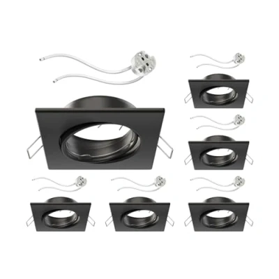 Afbeelding van ledscom.de 6 inbouwframes aan het plafond RIR inbouwframe mat zwart hoekig draaibaar (LED/halogeen/MR16/50mm) GU5.3 fitting inbegrepen