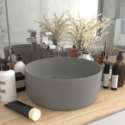 Afbeelding van Wastafel rond 40x15 cm keramiek mat lichtgrijs