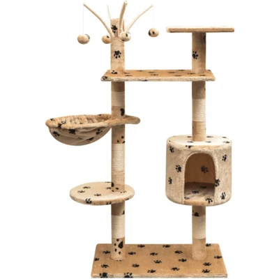 Afbeelding van vidaXL Kattenkrabpaal met sisal krabpalen 125 cm pootafdrukken beige