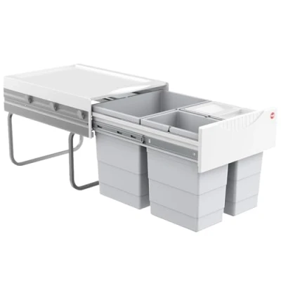Afbeelding van Hailo Ruimtebesparende Tandem keukenafvalemmer, plastic, grijs, één maat