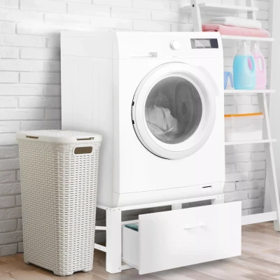 Afbeelding van Support pour machine à laver 63 x 54 cm socle réhausseur en métal avec tiroir
