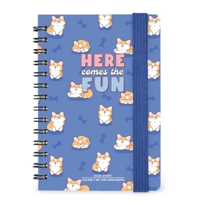 Afbeelding van Legami Agenda hebdomadaire Spiralata Small 2026, Corgi, 12 mois, fermeture avec élastique, journal de janvier 2026 à décembre en papier FSC certifié, 8,5 x 13 cm