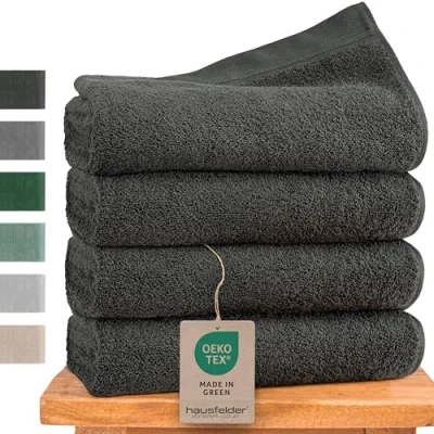 Afbeelding van Premium badstof handdoeken, set van 4 100% katoen, Oeko Tex gecertificeerd, zacht, absorberend, handdoeken 50 x 100 cm, antraciet