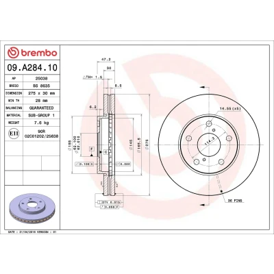 Afbeelding van Brembo Remschijf 09.A284.10