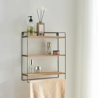 Afbeelding van Wandrek Skovbo 43x37,5x11 cm zwart en houtkleurig