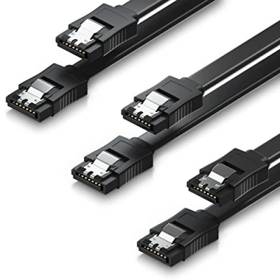 Afbeelding van deleyCON 3 x 0,5 m SATA III datakabel HDD SSD aansluitkabel één metalen clip 6 Gb/s 2 rechte stekker type L zwart
