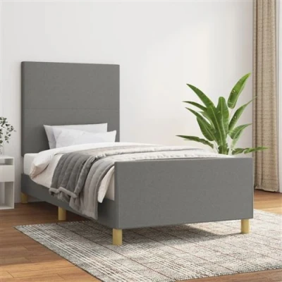 Afbeelding van vidaXL Bedframe met hoofdbord stof donkergrijs 90x190 cm