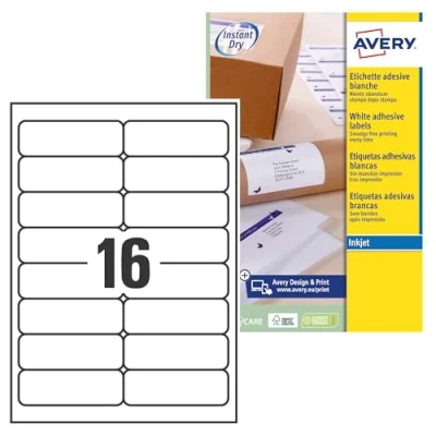 Afbeelding van AVERY 400 zelfklevende witte adreslabels Formaat 99,1 x 33,9 mm Inkjet Print