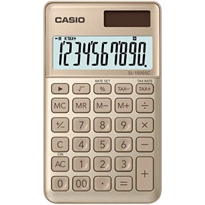 Afbeelding van CASIO SL 1000SC Calculator 10 cijfers Elegante kleuren Belastingrekenmachine Aluminium frontplaat Werkt op zonne energie/batterijen