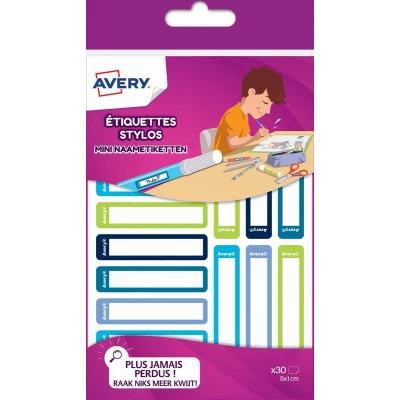 Afbeelding van Avery Family mini naametiketten, ft 5 x 1 cm, blauw/groen, ophangbare etui met 30 etiketten etiket