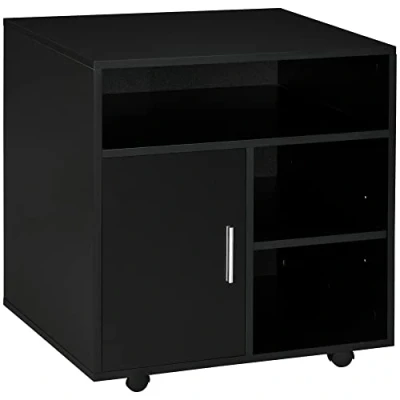 Afbeelding van HOMCOM Printerhouder, organizer, kantoor, kast, deur, 3 nissen + groot dienblad, spaanplaat, zwart