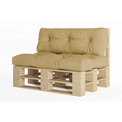 Afbeelding van chilly pilley europalletkussen met vlokken van schuim, geschikt voor palletmeubels, rugkussen, zitkussen en zijkussen, verkrijgbaar als set meerdere kussens (2 delige set, beige)