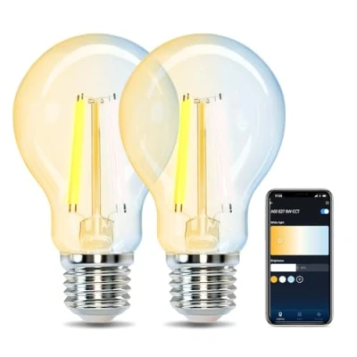 Afbeelding van Aigostar Edison slimme gloeilamp, wifi, E27, 6 W, vintage intelligente ledlampen, A60, Alexa Retro, compatibel met en Google Home, wifi lamp, dimbaar, 2700 K 6500 K, transparant, 2 stuks